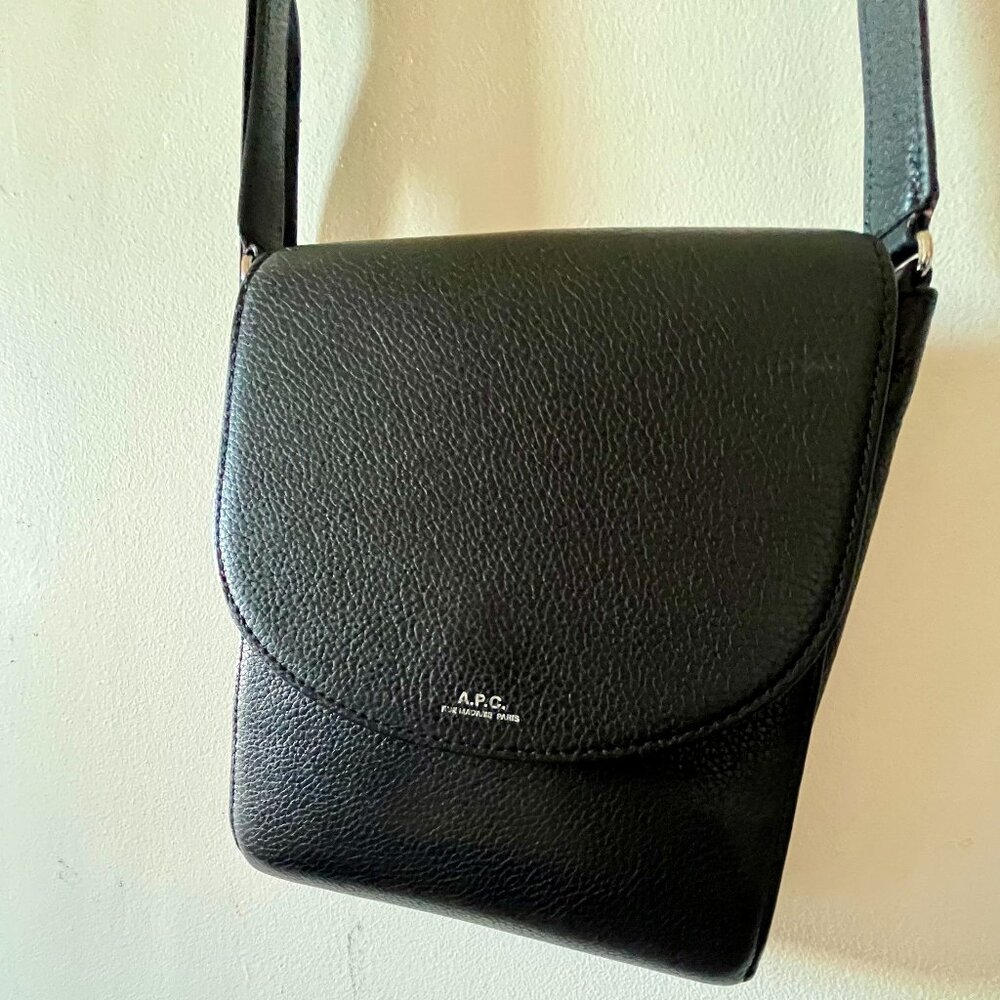 A.P.C Men's Cross body Demi-Lune Black Leather Bag